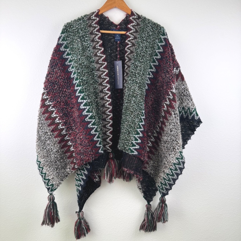 Adrienne Vittadini Poncho Women OS Multi-Color NWT Boho Chevron Tassel Wrap